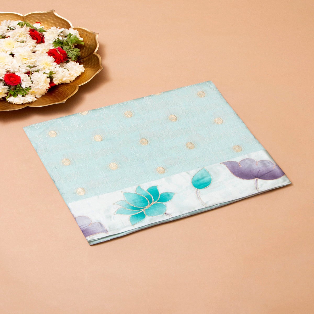 Chiniya Silk Jacquard And Butta Sky Blue Saree With Printed Border