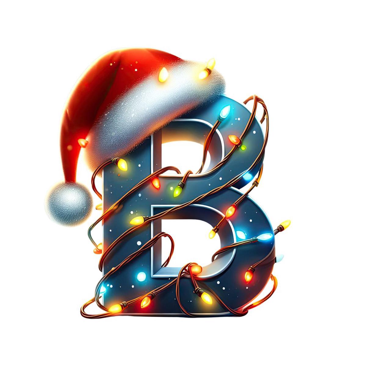 Christmas Lights Wrapped Letter B Fabric Panel