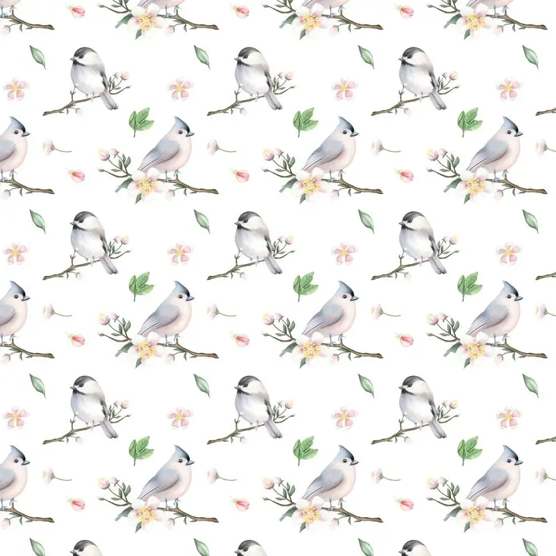 Cute Birds On Apple Branches Fabric