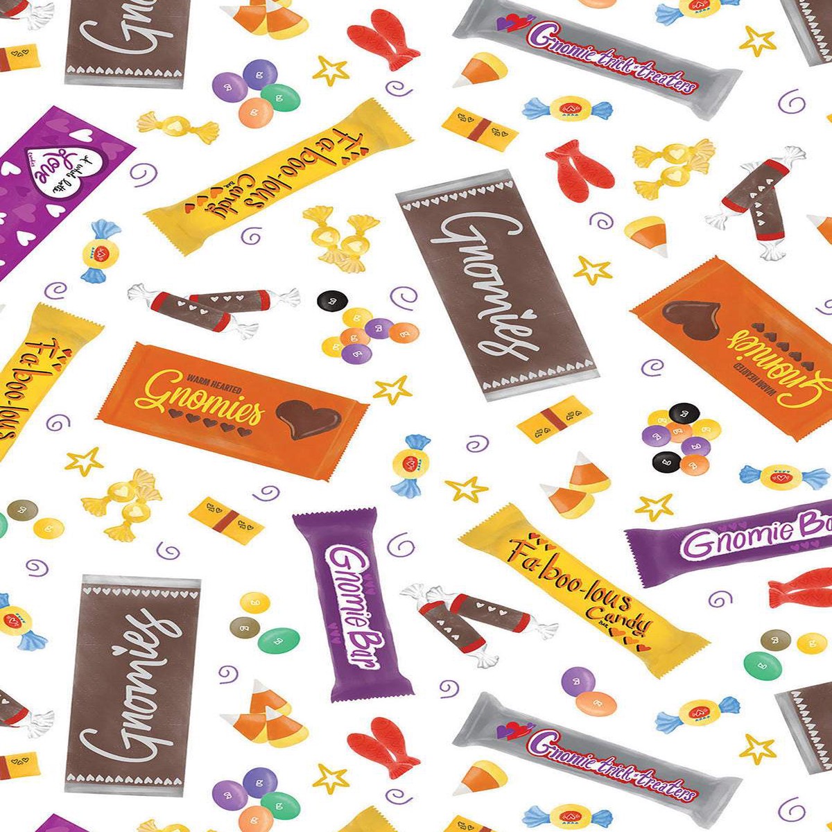 Spooktacular Gnomes Gnomie Bars Digital By Kanvas Studio For Benartex White