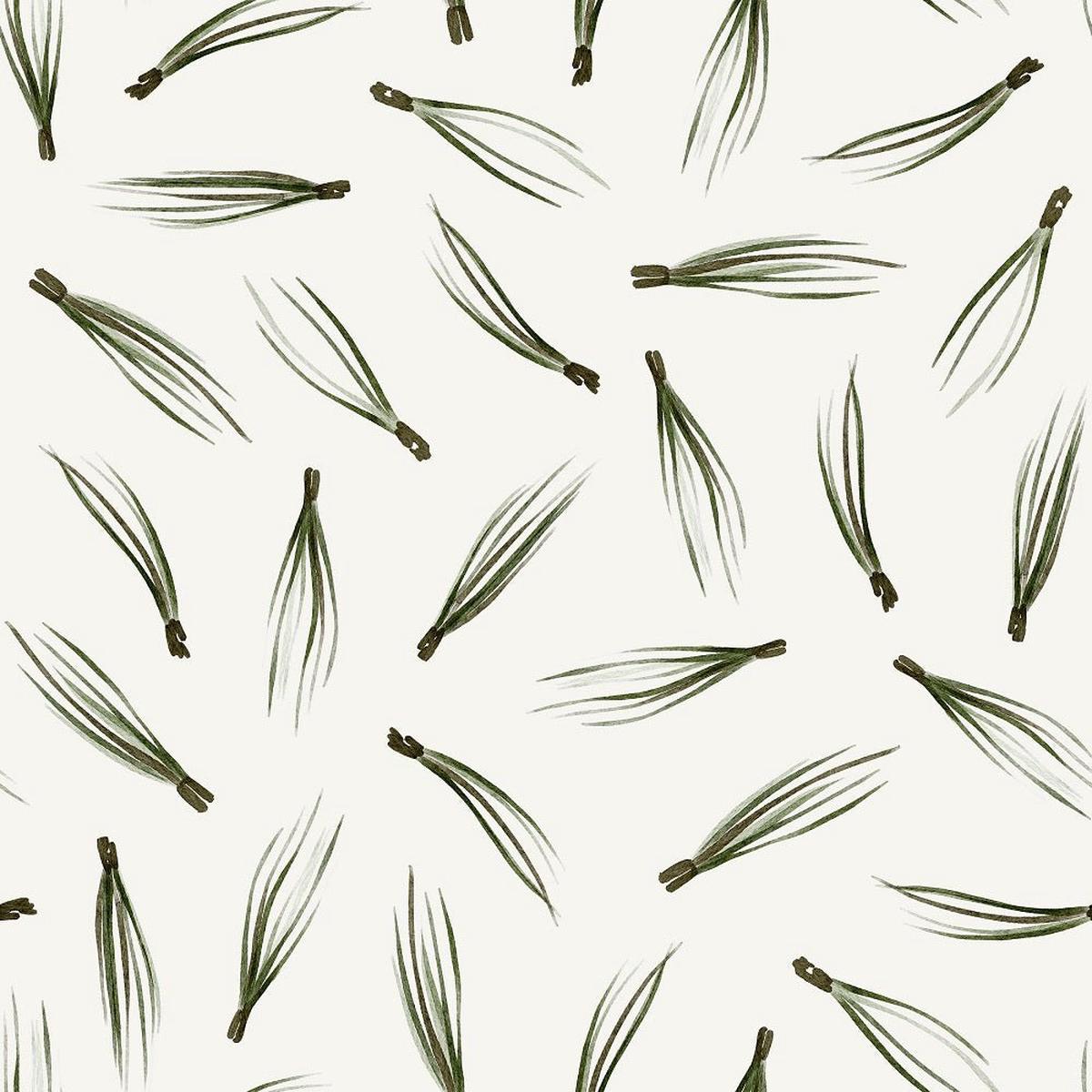 Evergreen Forest Pine Needles Fabric - White