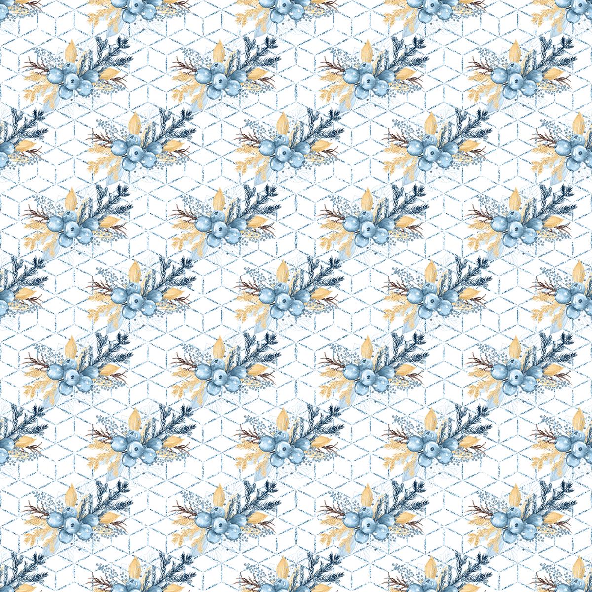 Geometric Winter Berry Fabric - White