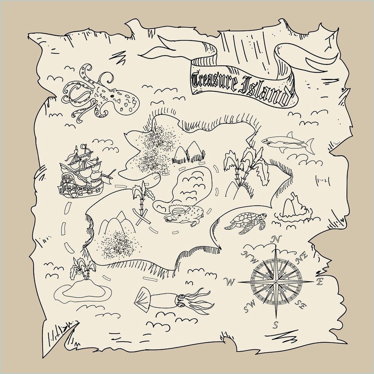 Island Map Fabric Panel - Tan