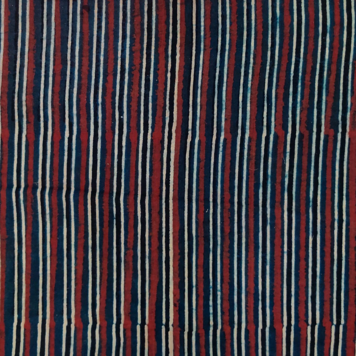 Pure Cotton Ajrak Blue Cream Black Madder Stripes Hand Block Print Fabric