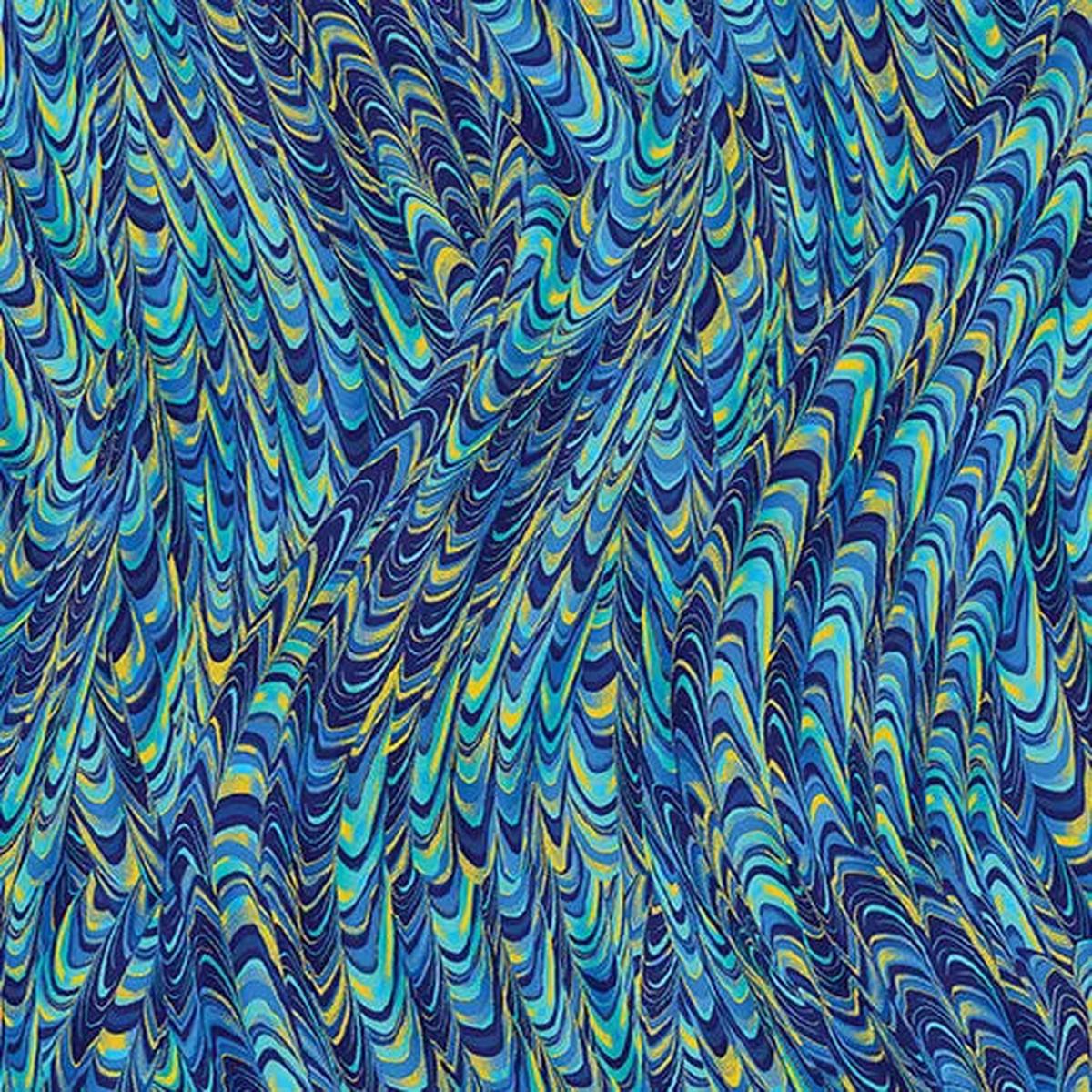 Blue Peacock Marble Impressions Cotton 44"/45" Fabric Per Yard