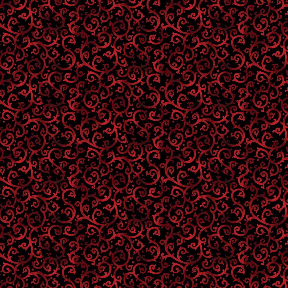 Christmas Spirit | Scarlet/Black Scrolling Splendor by David Galchutt for Benartex | 16277B-20