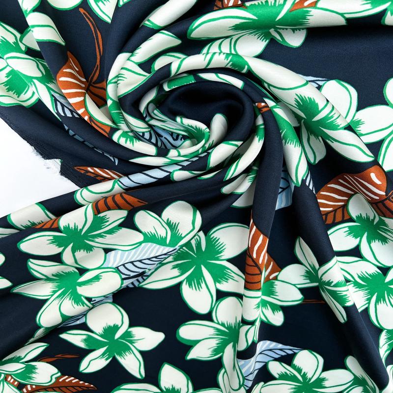Printed Green-Blue Viscose Sateen