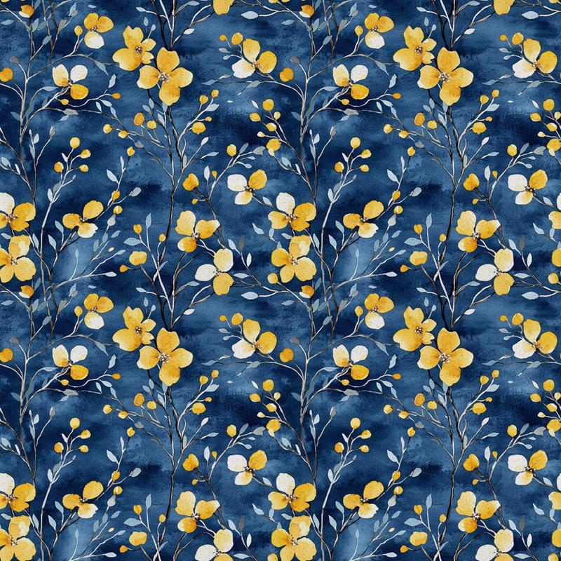 Blue Jay Florals Pattern 1 Quilting Cotton Fabric