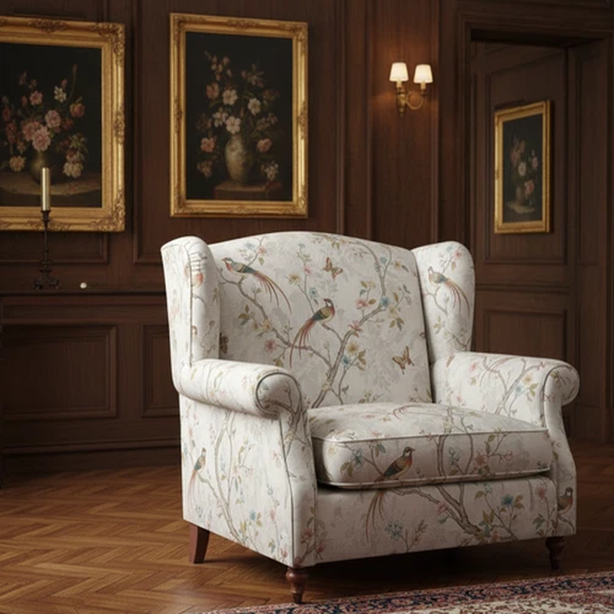 Chinoiserie Birds Printed Upholstery Fabric By the Yard