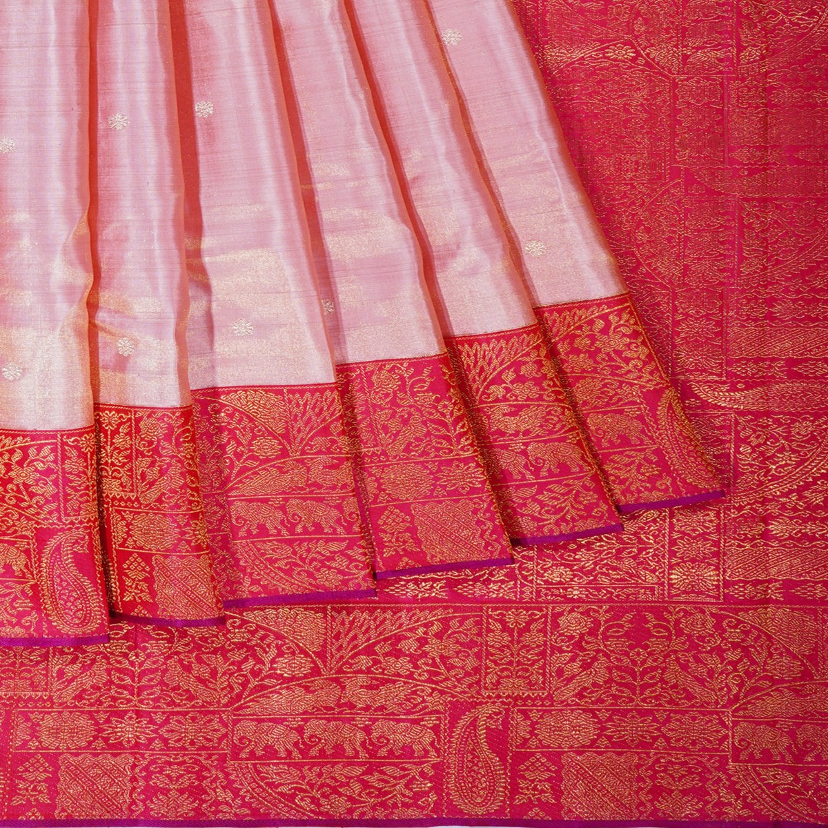 Kanchipuram Silk Baby Pink Tissue And Butta Saree