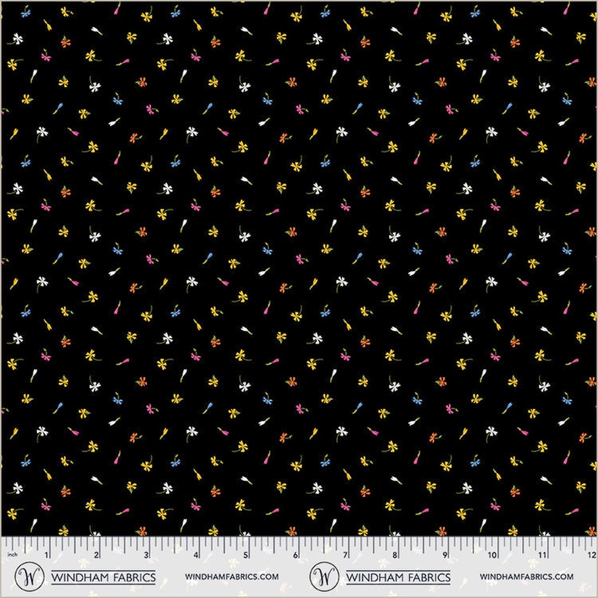 Black Floret Midnight Blooms Cotton 44"/45" Fabric Per Yard