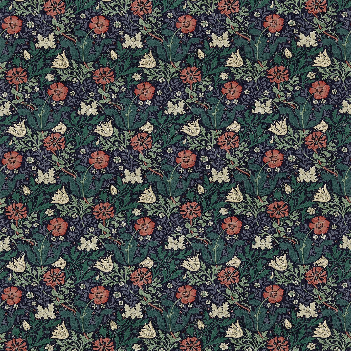 Compton Morris & Friends Indigo and Green Fabric by Morris & Co