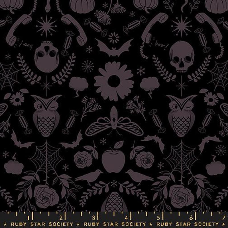 Creepy Damask in Black // Good Spirits by Ruby Star Society (1/4 yard)