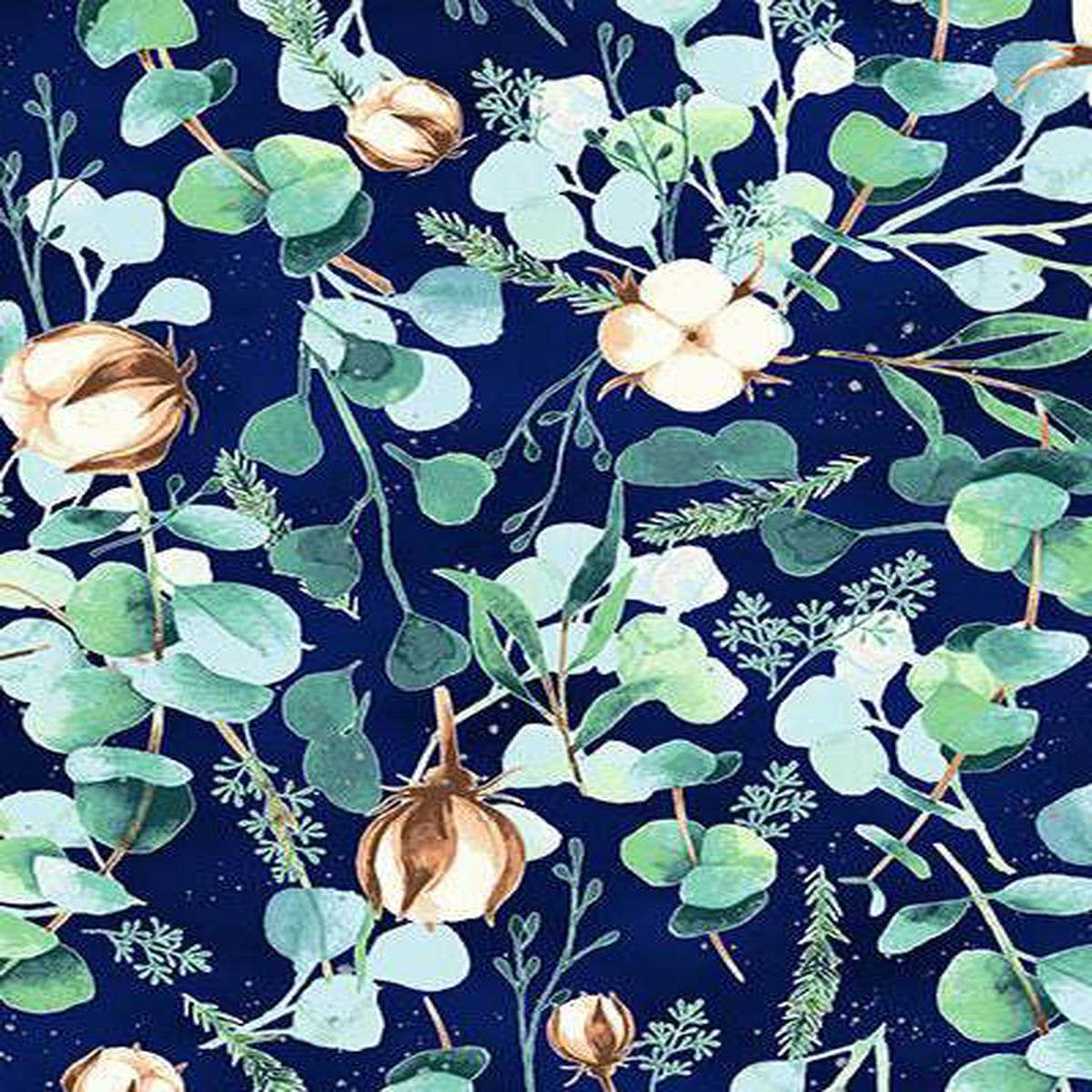 Fly Home For Winter Cotton Bolls By Hoffman Navy / Metallic