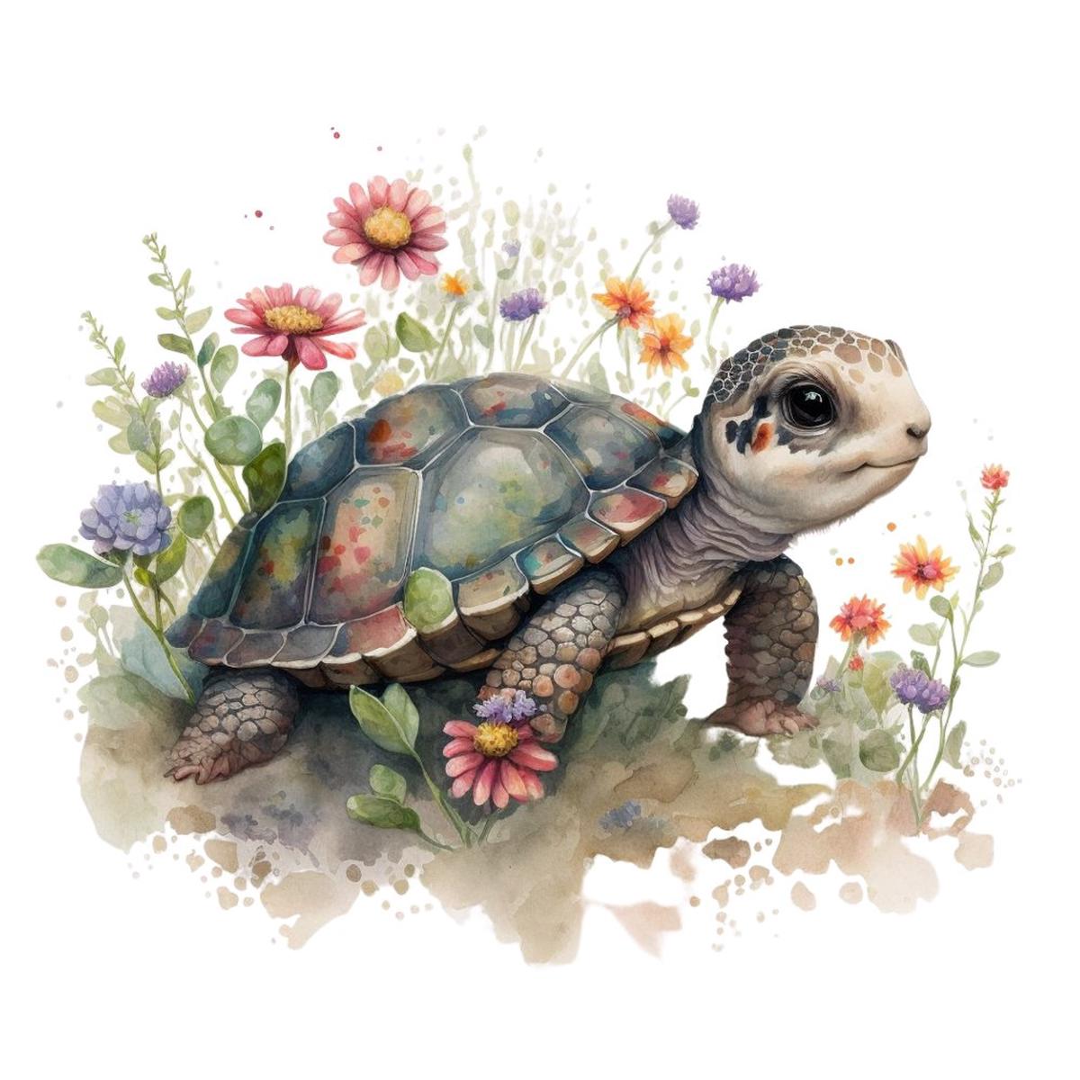 Watercolor Turtles 8 Fabric Panel