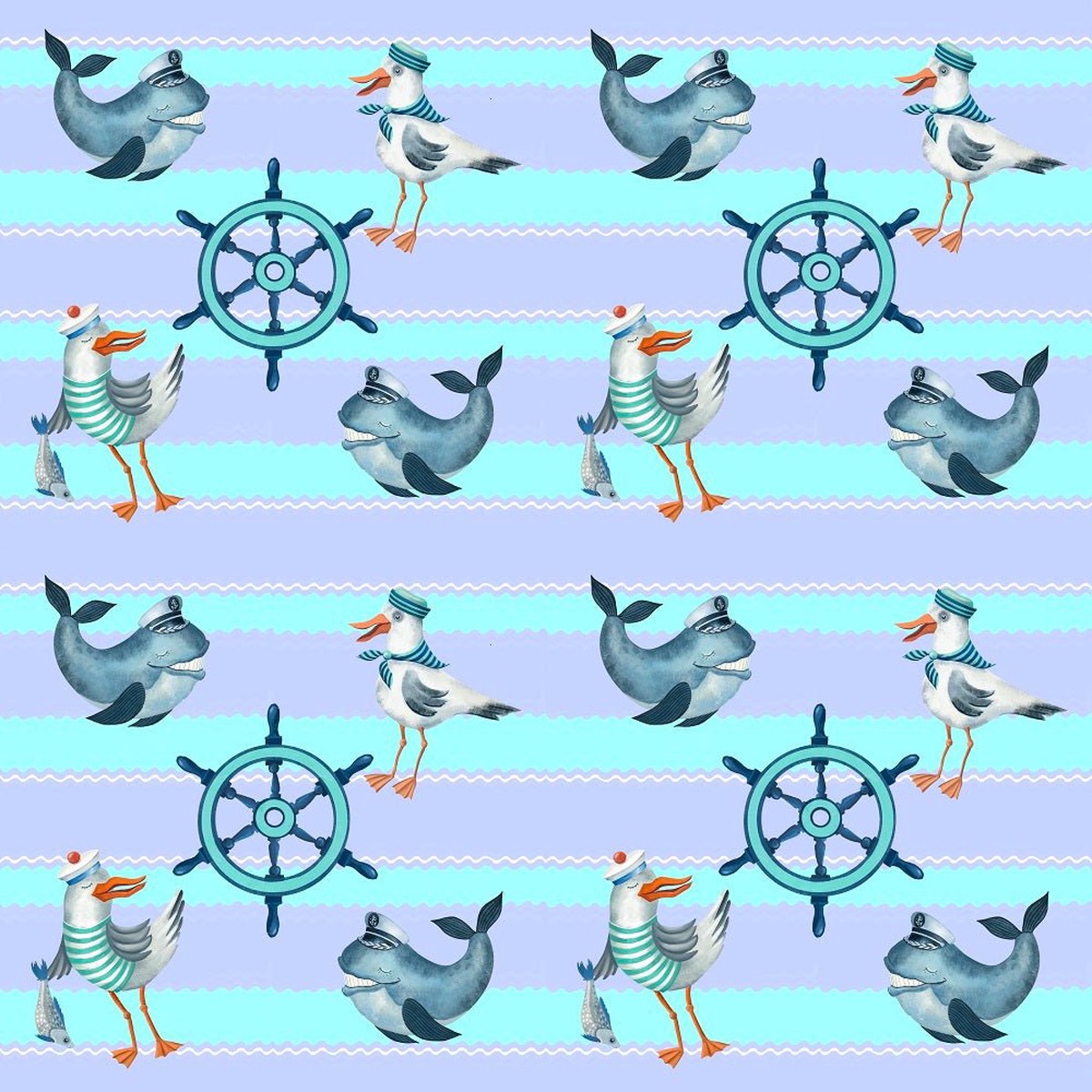 Sea Gnomes Ship Wheels Fabric