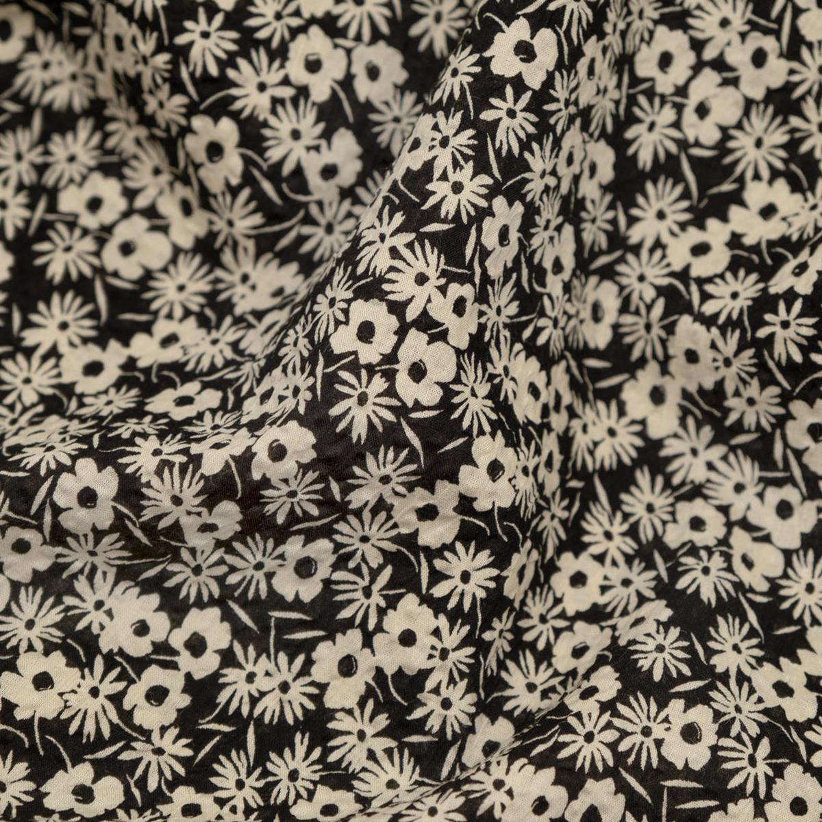 Sweet Bramble Crinkle Cotton - Black/Parchment