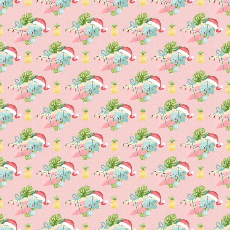 Christmas Presents & Pineapples Fabric - Pink