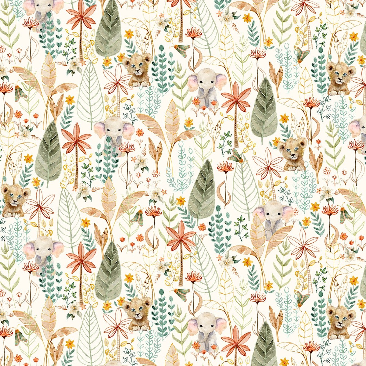 Fabric P & B Textiles Ecru Packed Animal Allover Mini Menagerie by the Quarter Yard MMEN6118-E