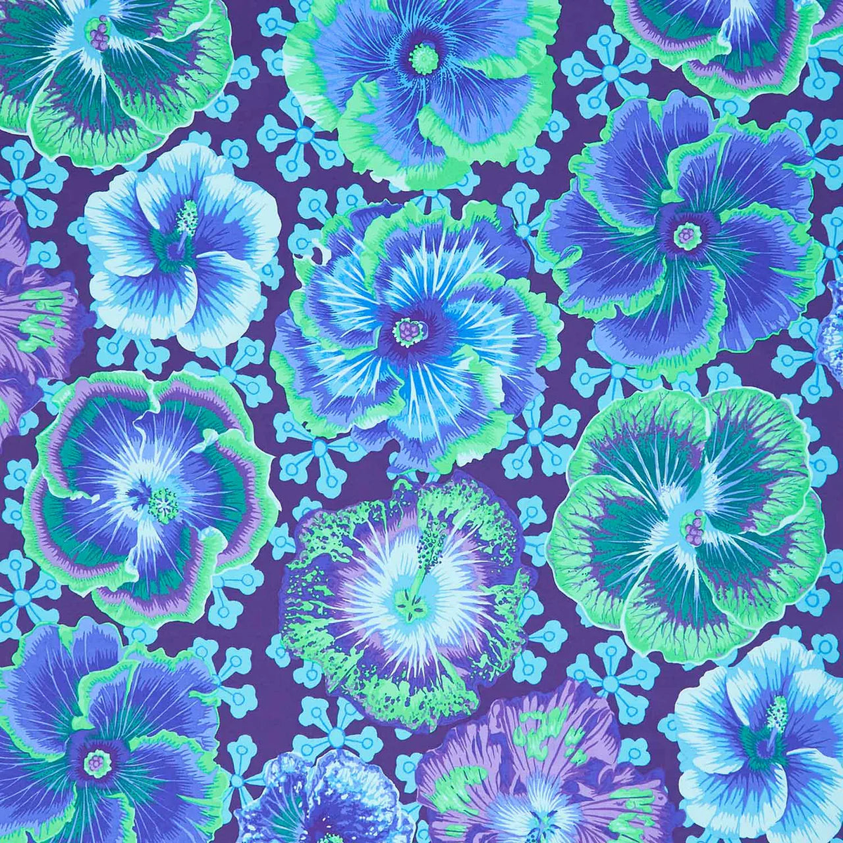 Free Spirit Fabrics - Kaffe Fassett Collective August 2023 Floating Hibiscus Blue SOLD BY THE HALF YARD