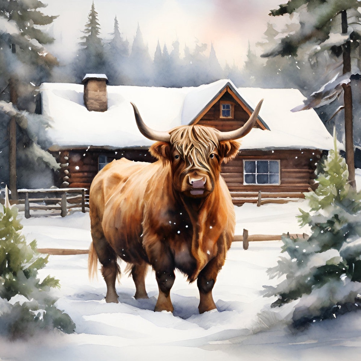Highland Cow Art Fabric Panel 2