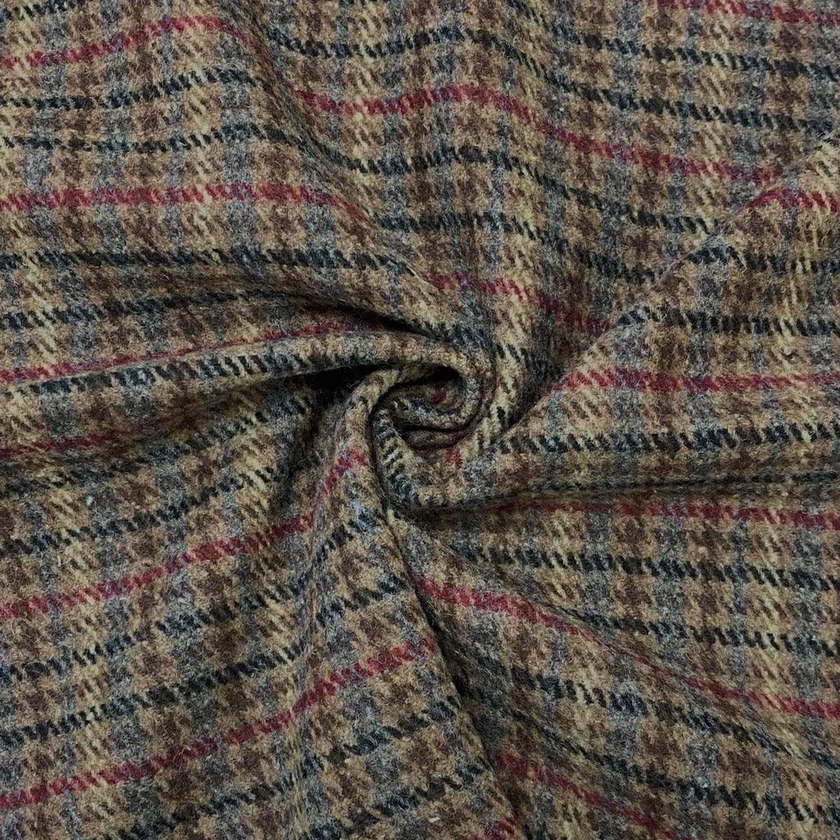 Blue/Pink Check on Brown Wool Blend Fabric - 2 metres for 9.95 #14