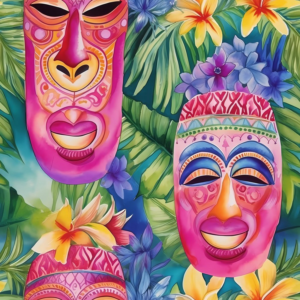 Hawaiian Tiki Luau Pattern 1 Fabric