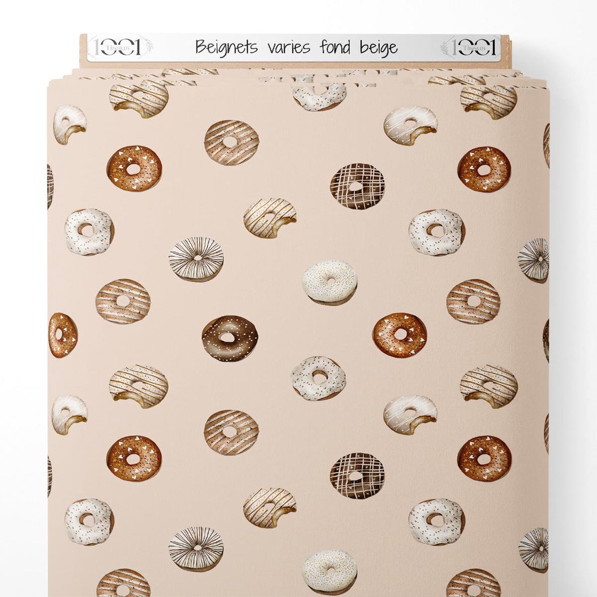 Tissu - Beignets varis sur fond beige