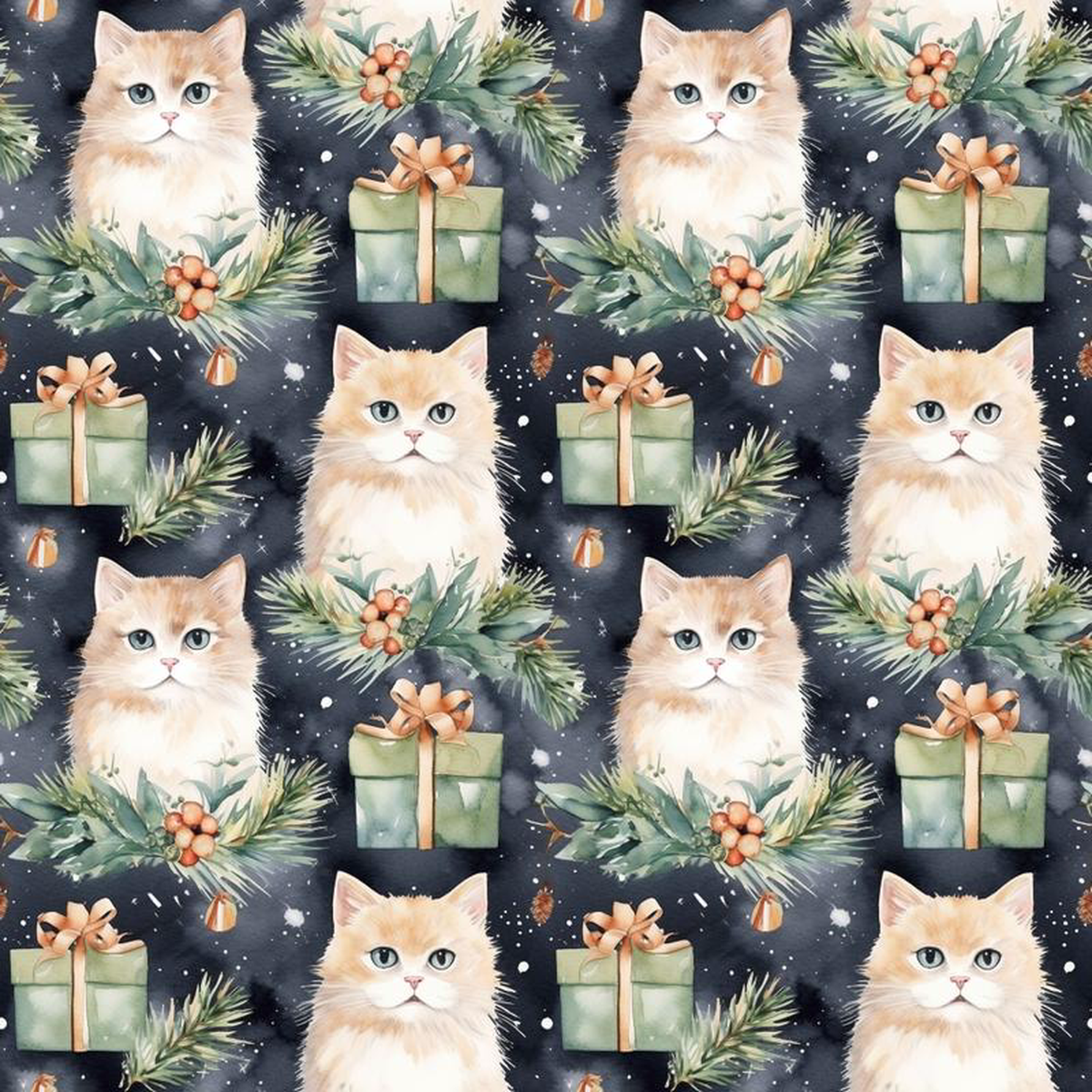 Christmas Santa Kitty Cats Pattern 11 Quilting Cotton Fabric