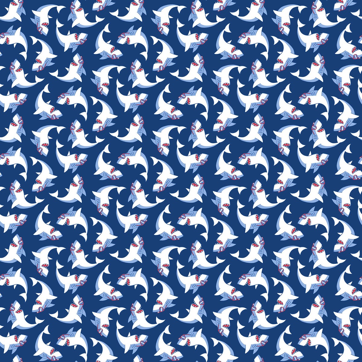 Fabric Northcott Navy Tossed Sharks Shark Attack by the Quarter Yard 28858-48