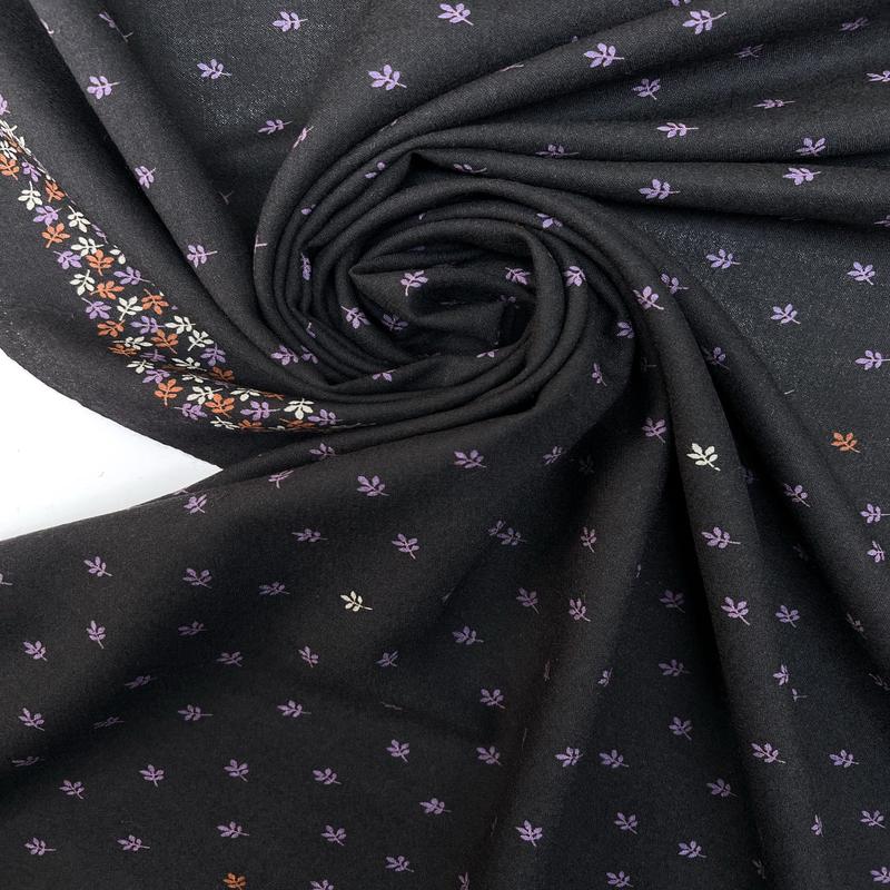 Printed Purple Black Wool Fabric