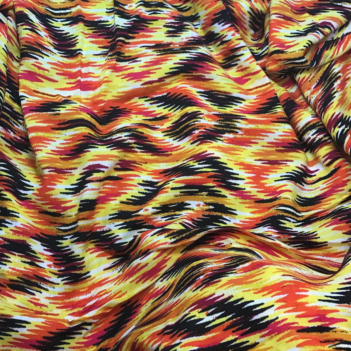 Yellow & Orange Ethnic Ikat - Rayon Challis Fabric - By the Yard (58 inches wide)