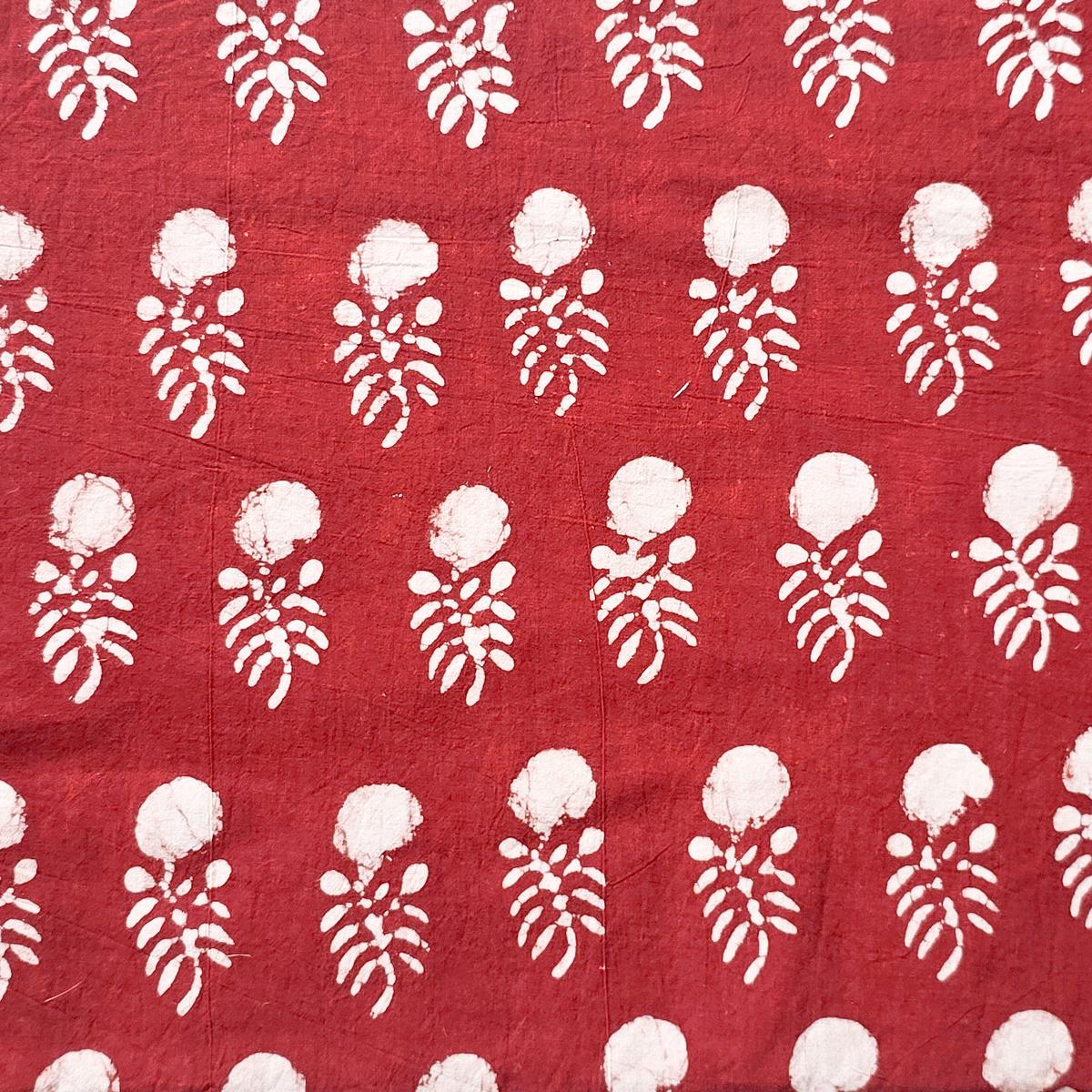 Pure Cotton Dabu Red With Off White plant Motif Hand Block Print Fabric