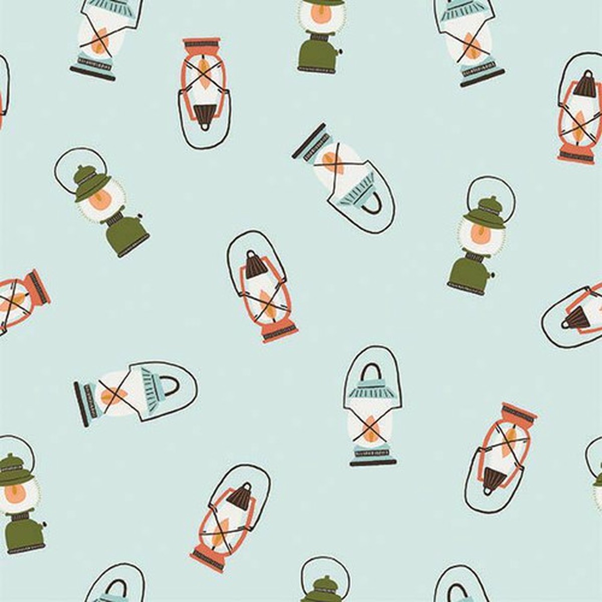 Camping Lanterns aqua, Paintbrush Studio fabric Vintage camping cotton, QTR YD