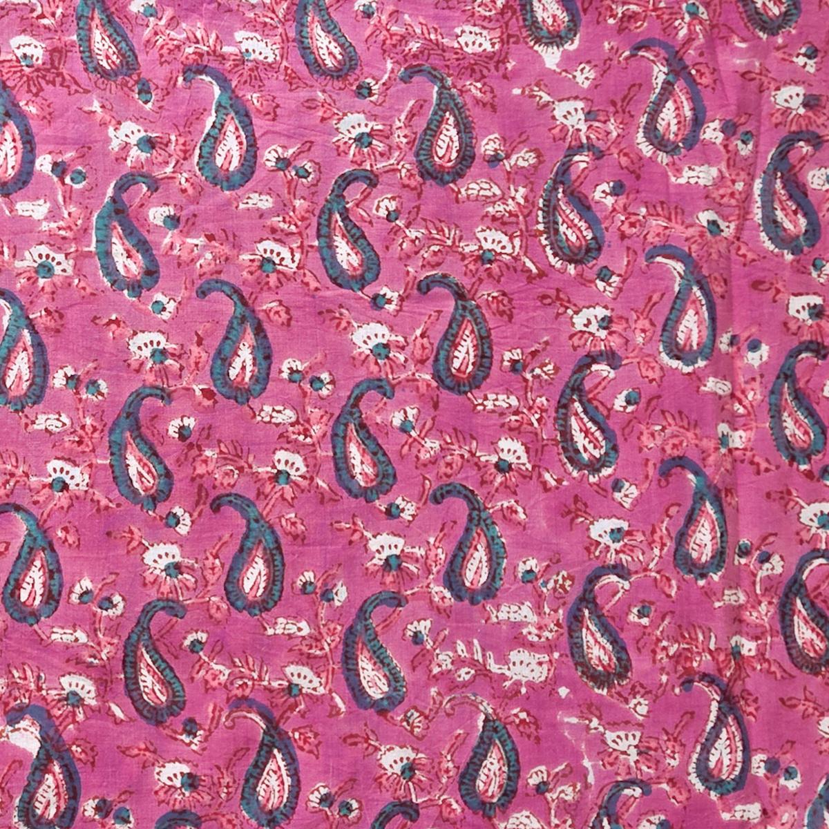 Pure Cotton Jaipuri Pink With Kairi Jaal Hand Block Print Fabric