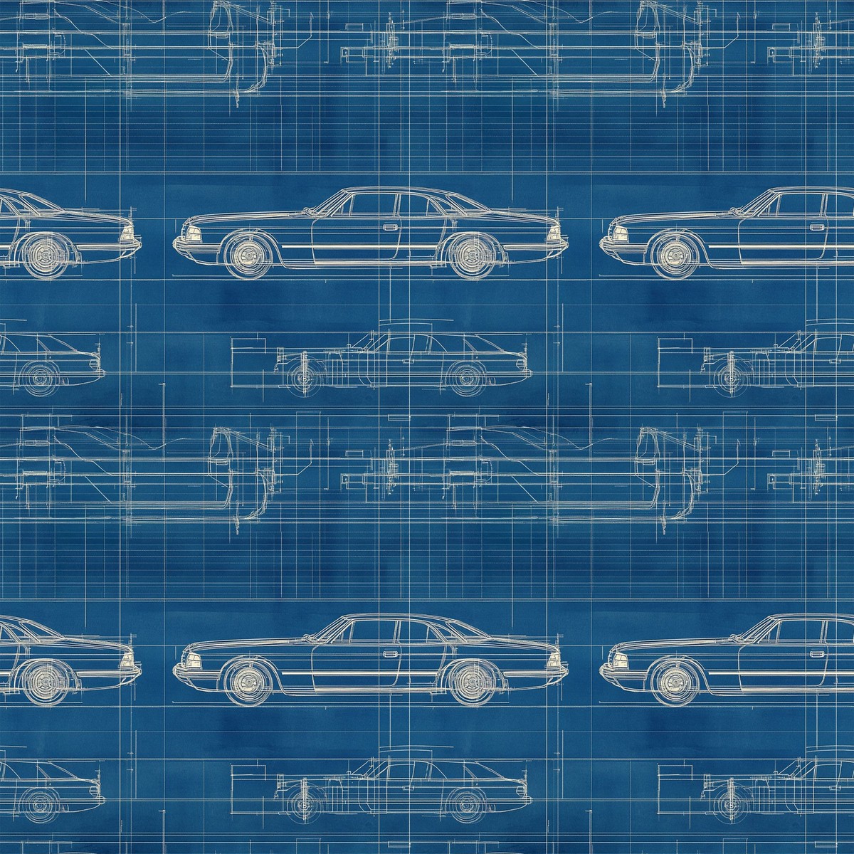 Vintage Car Blueprint Pattern 3 Quilting Cotton Fabric