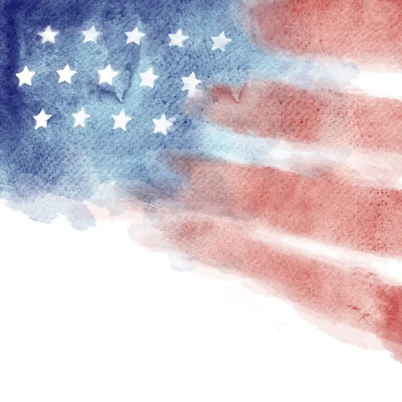Watercolor American Flag Fabric Panel - White