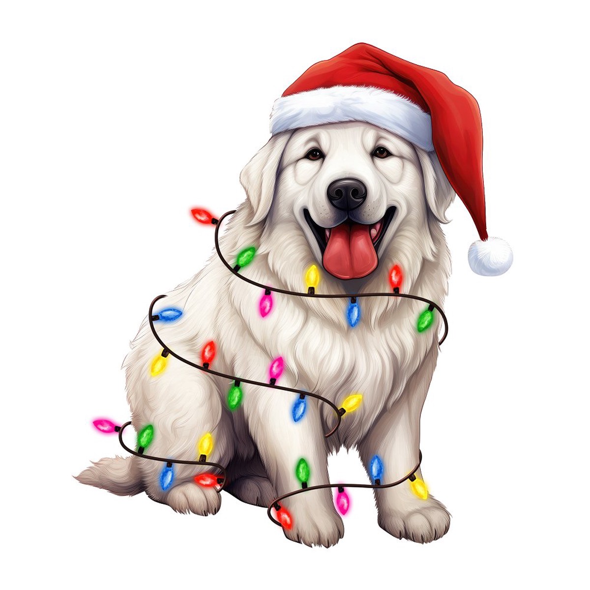 Christmas Lights Great Pyrenees Fabric Panel