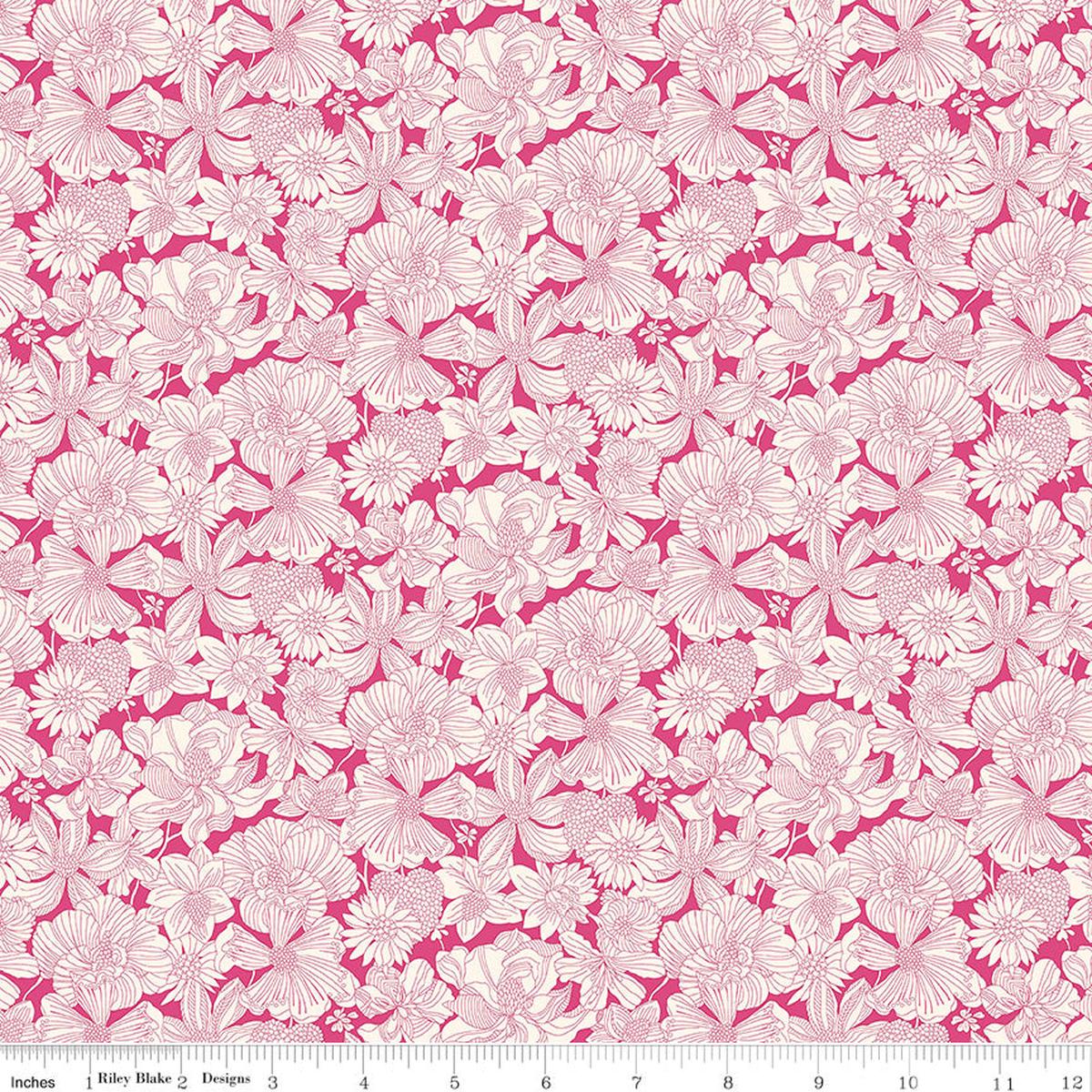 Liberty Postcard from Paradise Quilt Fabric - Gabriela Bloom C in Magenta - 01667437C