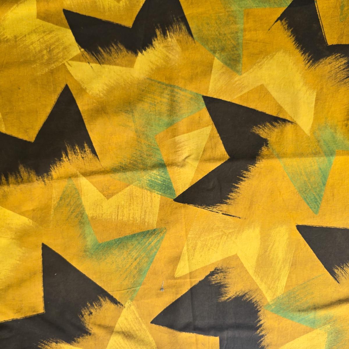 Pure Cotton Ajrak Yellow With Geometric Pattern Hand Block Print Fabric