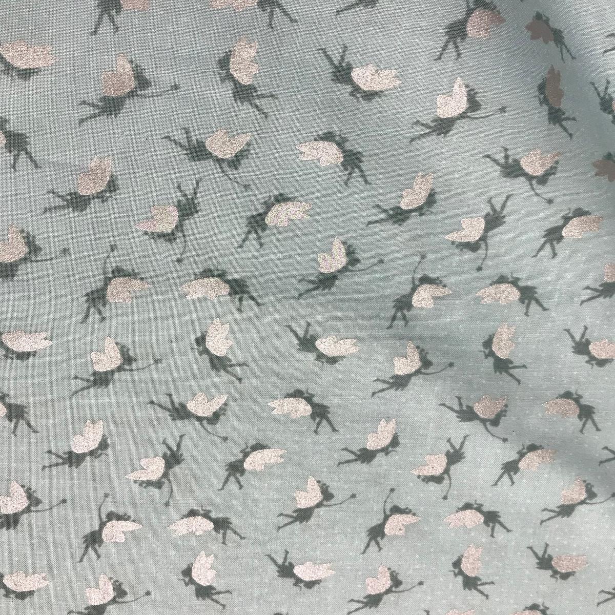 Small Things Mystical Metallic Fairies Blue - Lewis & Irene Cotton Fabric - 18"x22" Fat 1/4
