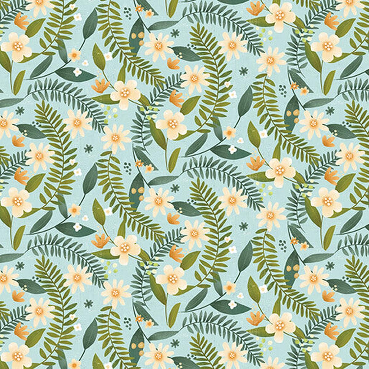 Into the Woods - Fern Flower - Sky 44" / 45" Fabric Per Yard