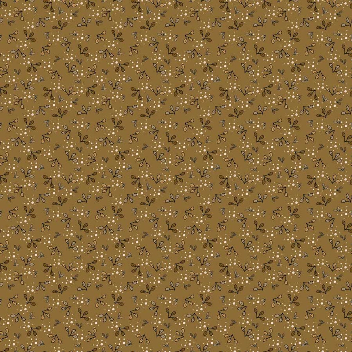 Fabric Stof Khaki Leaves The Sweetest Embrace by the Quarter Yard 4514-539