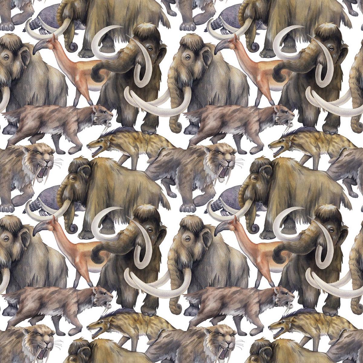 Ice Age Packed Prehistoric Animals Fabric