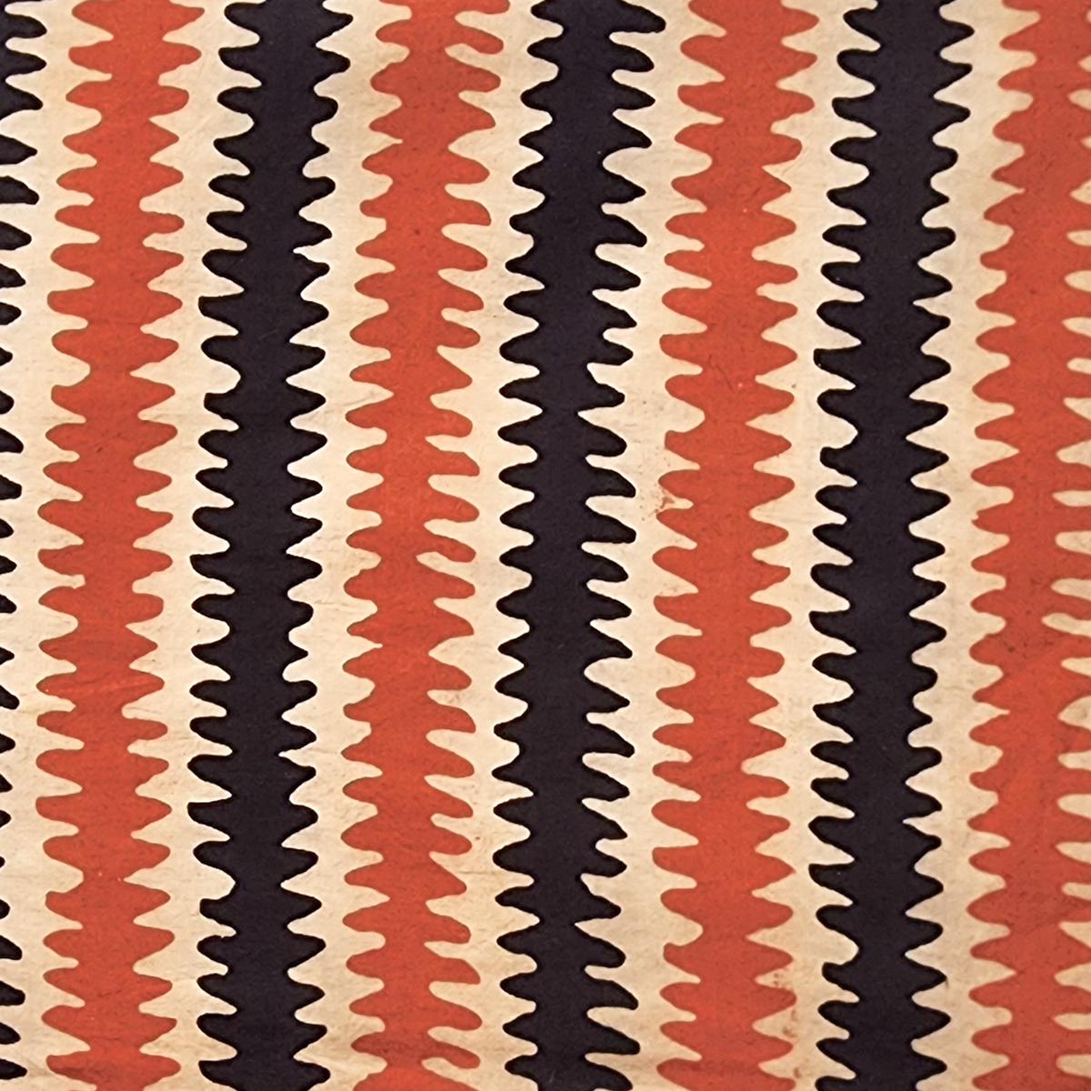 Pure Cotton Bagru Cream With Red And Black Zig Zag Stripes Hand Block Print Fabric