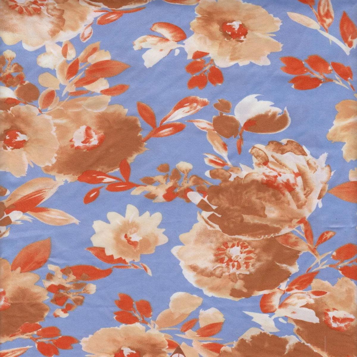 Satin Floral Print Fabric - POP3709-MS11089 - CHAMBRAY