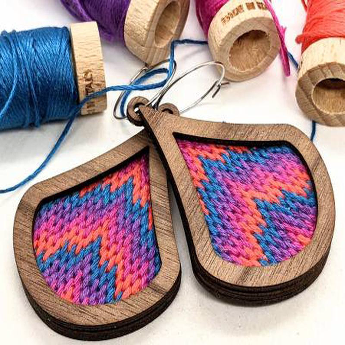 Shimmer Bargello Earrings Walnut Bargello Needlework