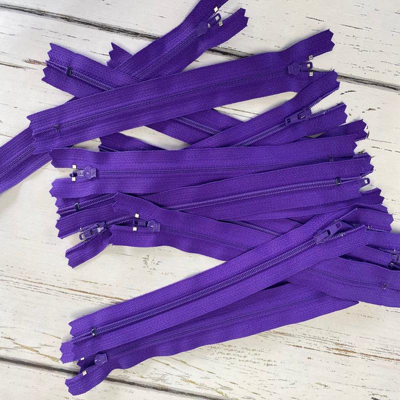 9" Purple nylon coil non-separating, closed-end zipper