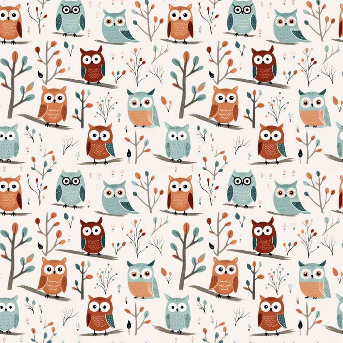 Cartoon Owls Pattern 3 Quilting Cotton Fabric