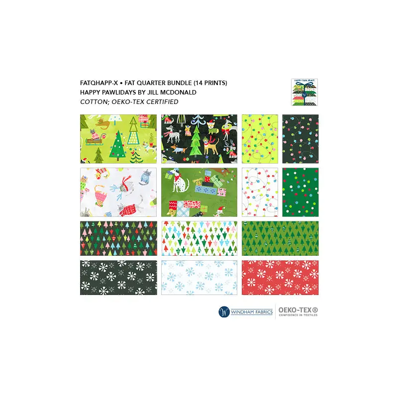 Happy Pawlidays Jill McDonald FATQHAPP-X Multi Fat Quarter Bundle Cotton